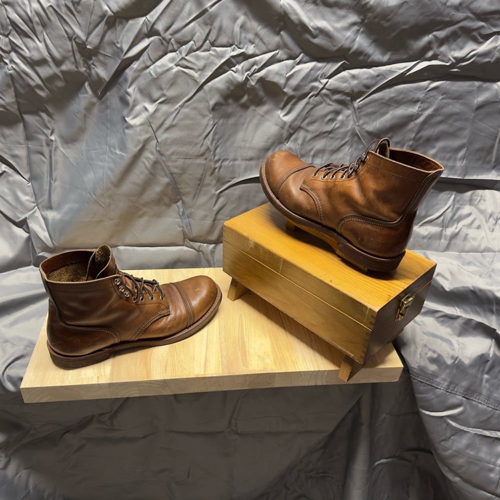 Red Wing Shoes Men's Brown Leather Boots Iron Ranger in Amber Harness 8111 cork